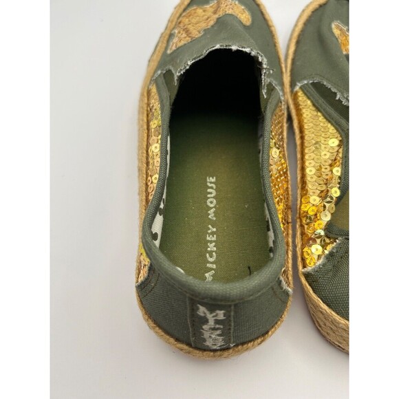 Disney Mickey Mouse Green Canvas Espadrilles Shoes – Gold Sequin – Sz 9.5 – NEW - Picture 8 of 9